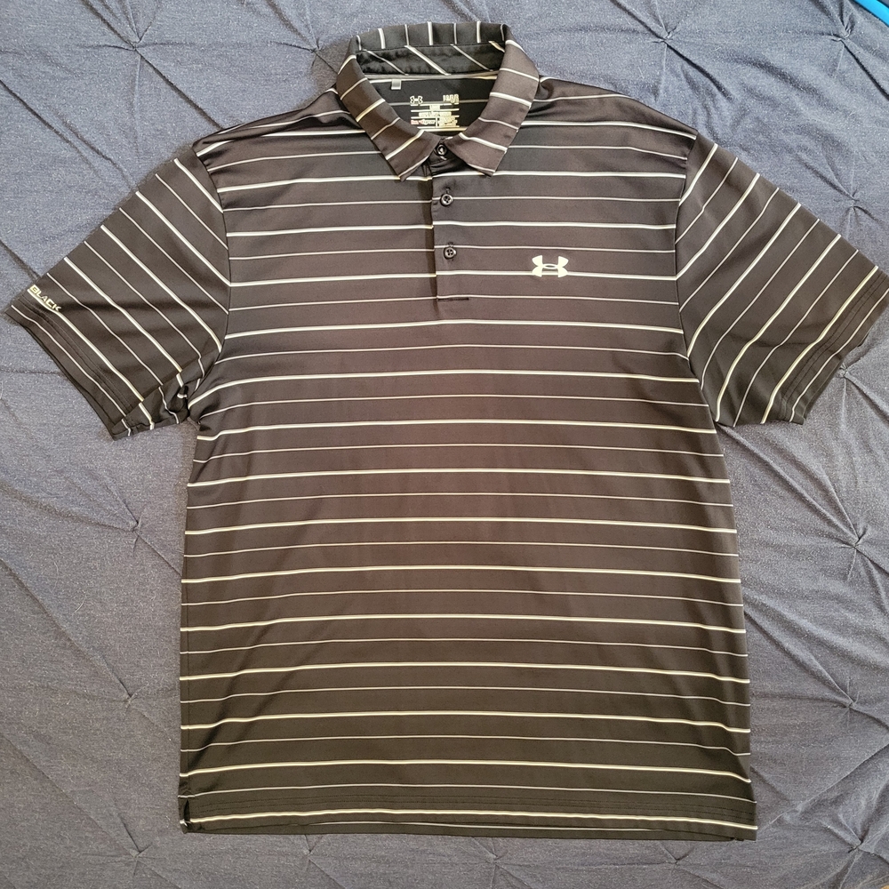 Under Armour Men's "Cold" Black Polo with White Stripes